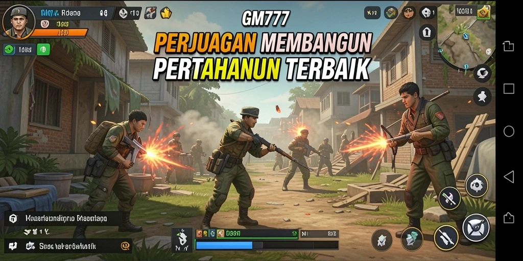 Screenshot gameplay Tower Defense GM777 menampilkan aksi pertahanan yang intens.